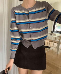 條紋圓領長袖開襟外套