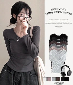 에브리데이 옆셔링 브이넥 긴팔 티셔츠