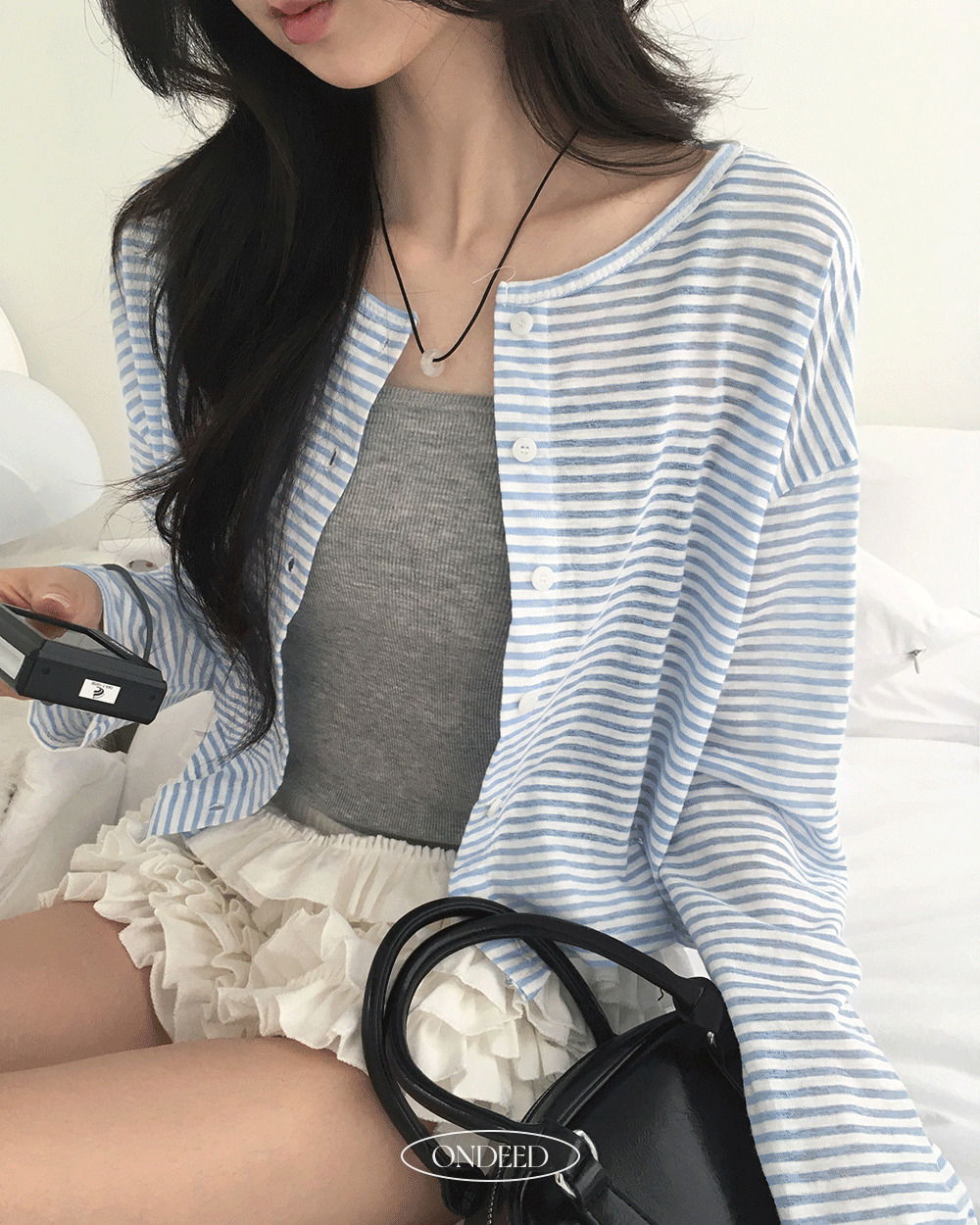 Hub Stripe See- Striped Crop Long-Sleeve Cardigan