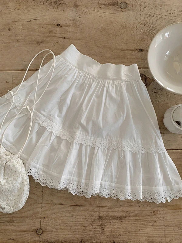 Nev Summer Lace Banding Cancan Cotton Mini Skirt