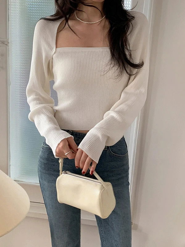 Muelle Layered Ribbed Sleeveless Set Bolero Fall Knitwear Cardigan