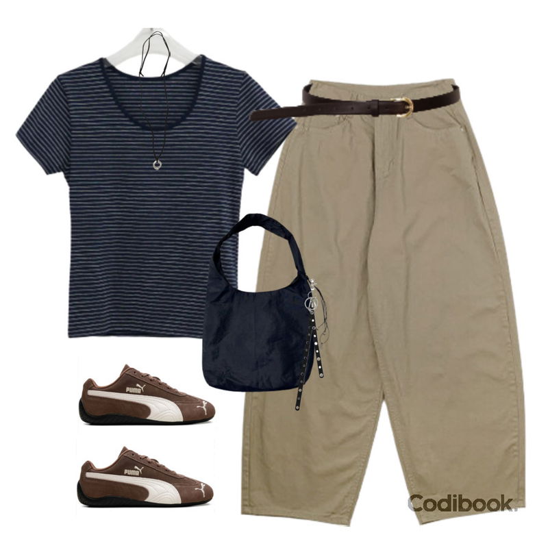 binary01 미니멀 심플 벨트,wonderwonder 루본 링 스웨이드 조절 목걸이,binary01 닐렛 리벳 키링등을 매치한 코디