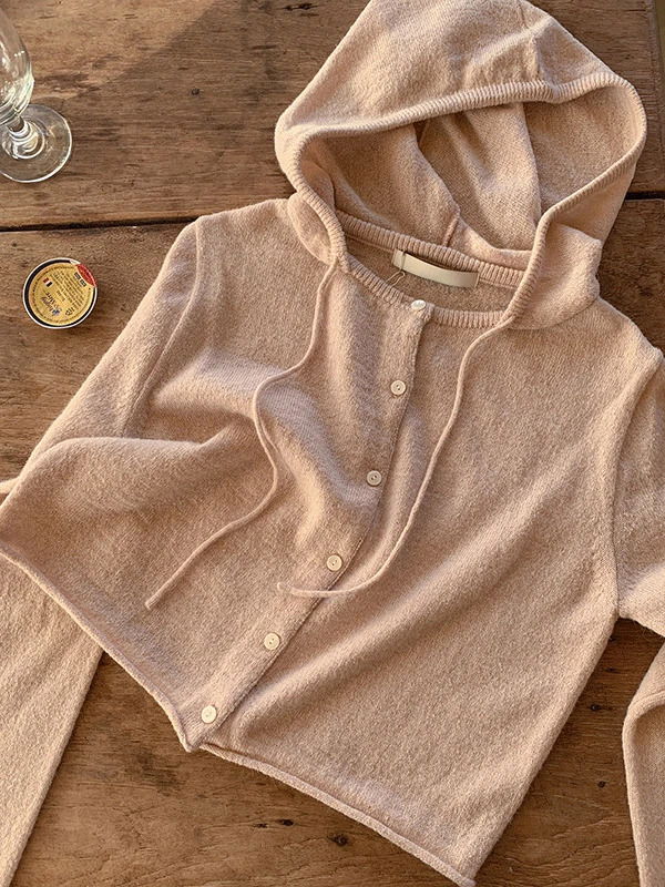 Milkid Summer Alpaca Wool Hooded Crop Knitwear Cardigan