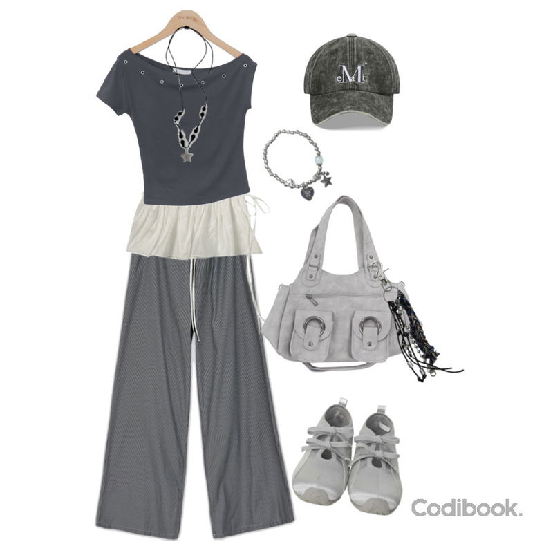 ondeed 지타 빈티지 별 힙 매듭 원석 팬던트 목걸이,binary01 루베니 새틴 리본 슈즈,wonderwonder 크랜 빈티지 포켓 레더 숄더백등을 매치한 코디