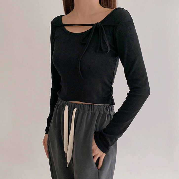 Cross Ribbon Crop U-Neck T-Shirt