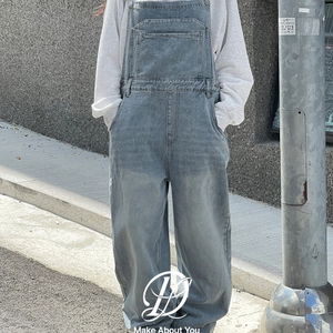 빅사이즈 S-5XL 도니핀 워싱 데님 와이드 오버롤 멜빵 바지 팬츠