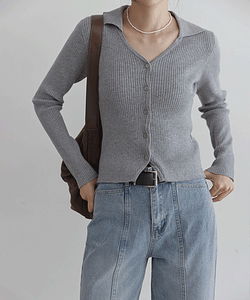 Baeto V-neck collar ribbed slim knit cardigan