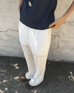 蕾絲褶皺針織長褲