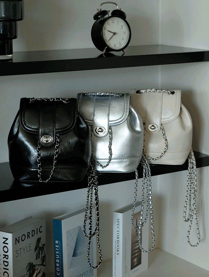 체인 미니 복조리 백팩 가죽 가방 3color