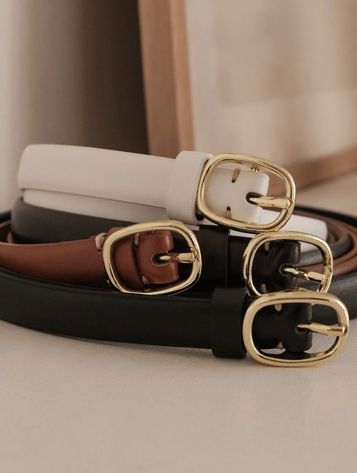 금장 라운드 사각 가죽 벨트