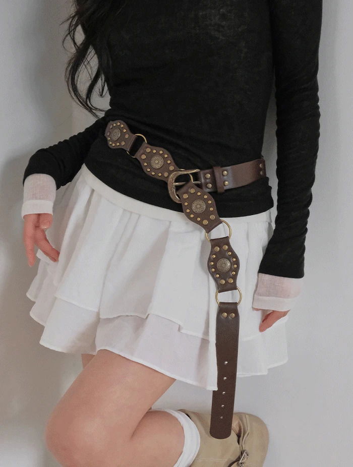 西部風粗獷金色真皮皮帶