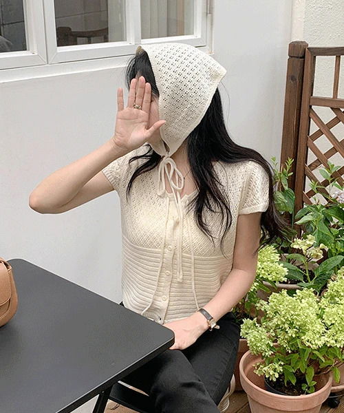 메이플 리본 펀칭 가디건 + 헤어커치프 세트