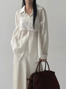 豹紋透視寬鬆長袖襯衫