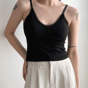 Sleeveless Top with Lace Ribbed Cap (4 Colors)