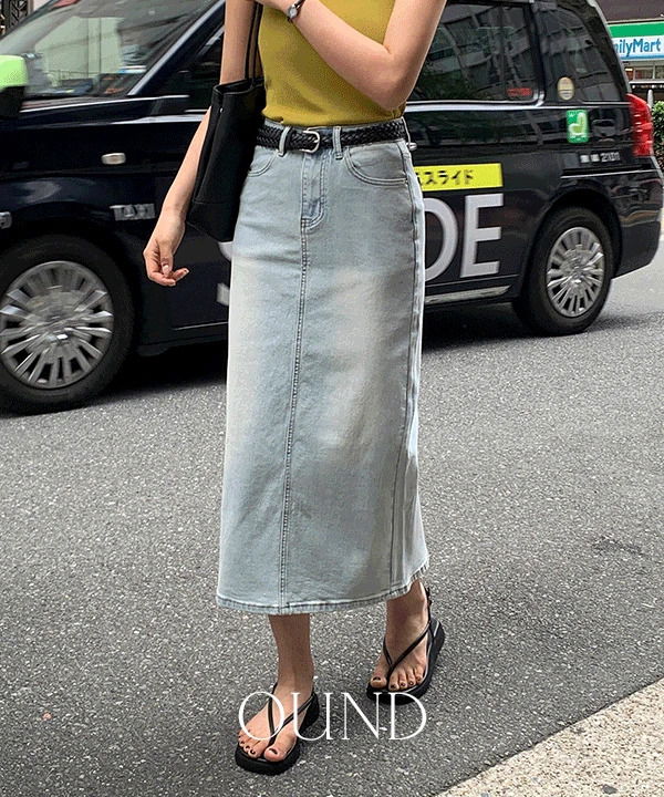 ネッド内側バンディングウォッシングストレッチスリット付きデニムロングスカート