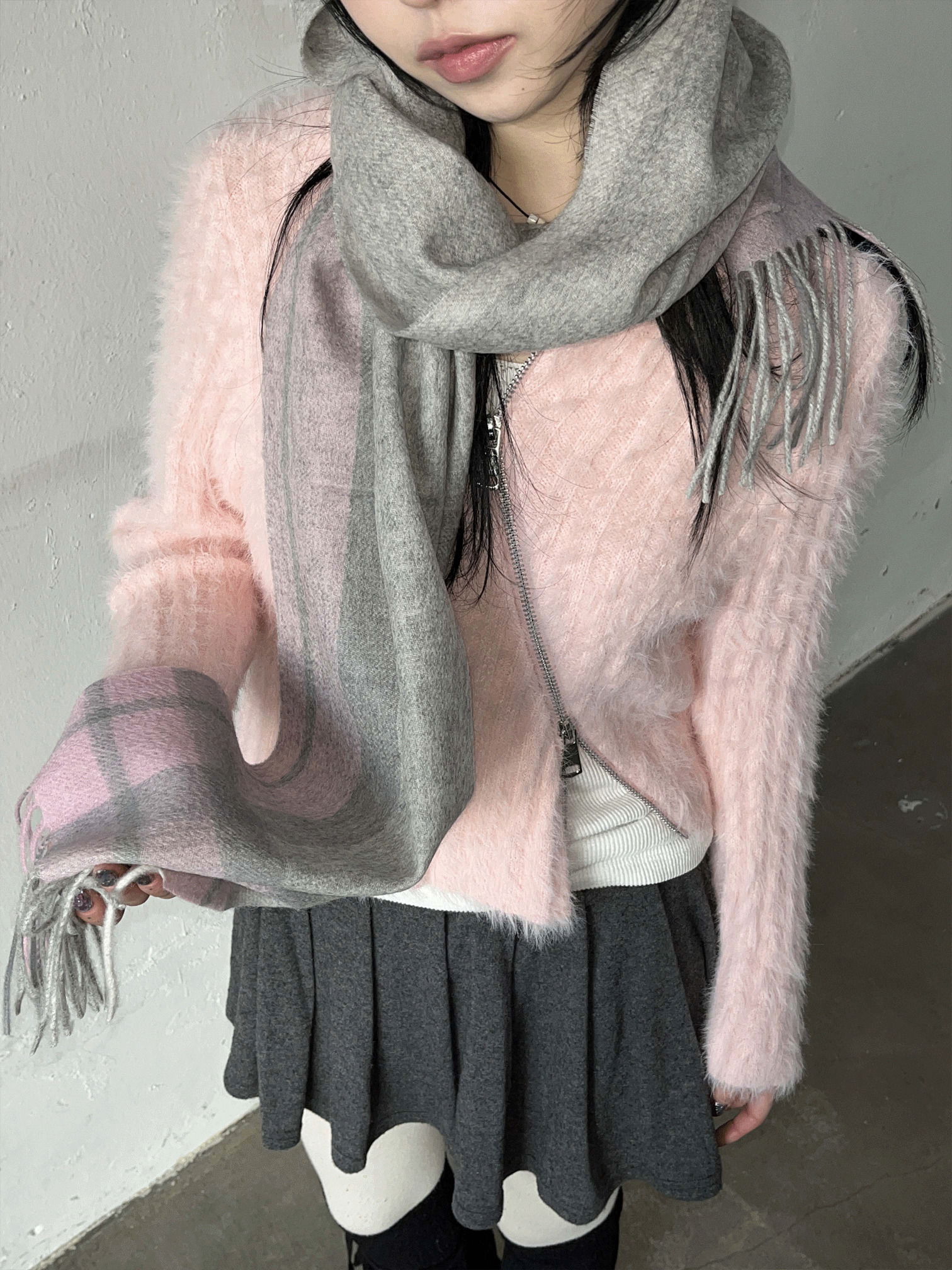 Rye wool check muffler