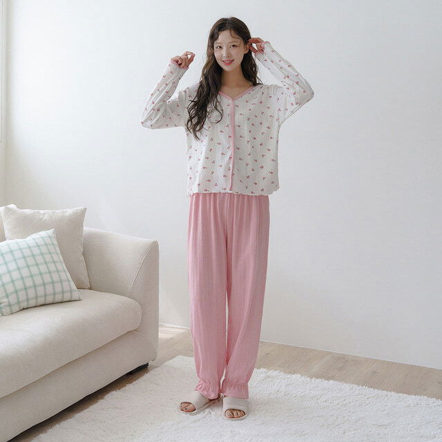 Big Size 55-88 Little V-Neck Flower Pajamas Set