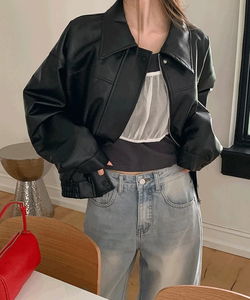 코니프 루즈핏 밴딩 레더 자켓 -3color