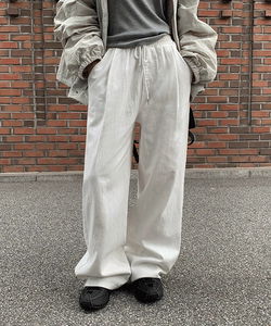 哈倫褶皺寬版鬆緊棉質長褲