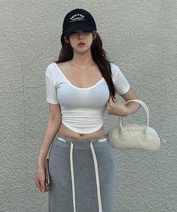 Two-way leather mini bowling bag, baguette bag, handbag, shoulder bag, crossbody bag, pocket strap bag