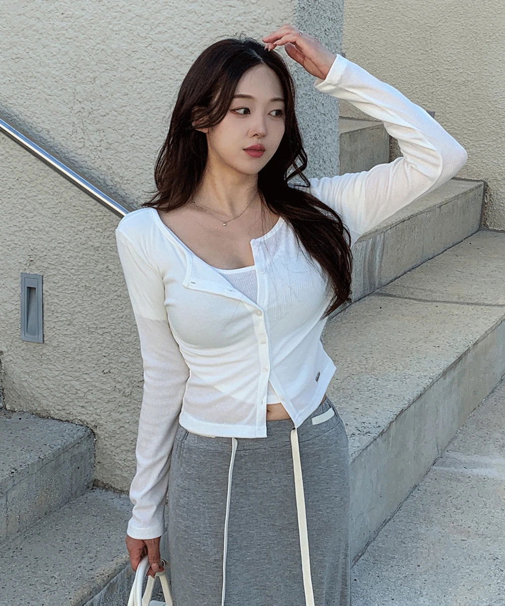 Round neck Ribbed short cardigan