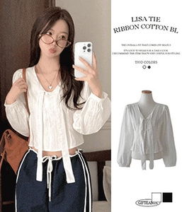 Lisa Tie Cotton Long Sleeve Blouse