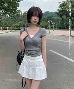 Diffusion Lace Diagonal Slim Short Sleeve T-Shirt