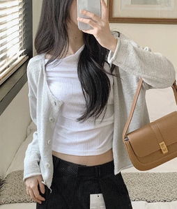 素面排扣長版針織開襟外套