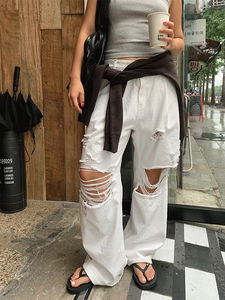 damage cotton pants (white)