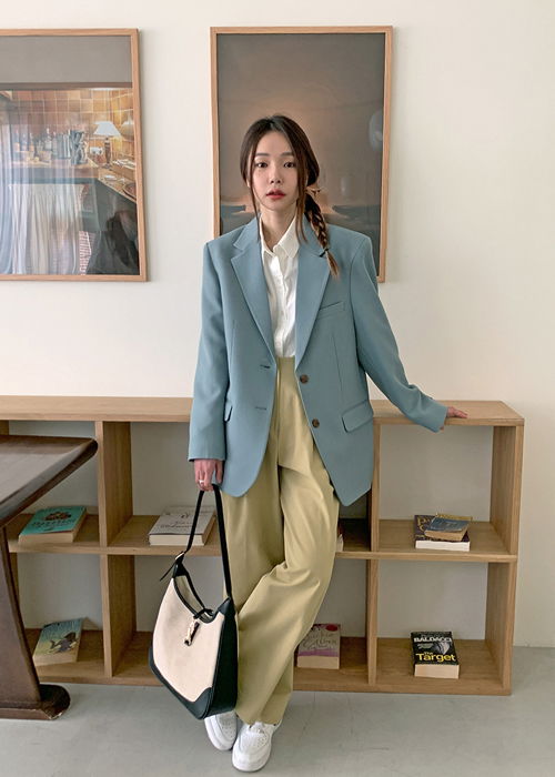 無腰頭休閒寬鬆長褲