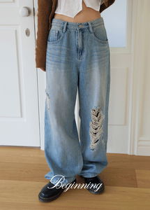 ダメージウォッシュワイドデニムパンツ