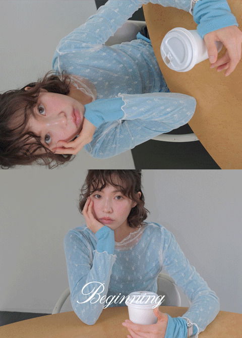 리본플라워 메쉬 레이어드 티 (3color)