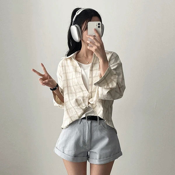 소엘 트위스트 크롭 체크 셔츠+나시세트 (3color)