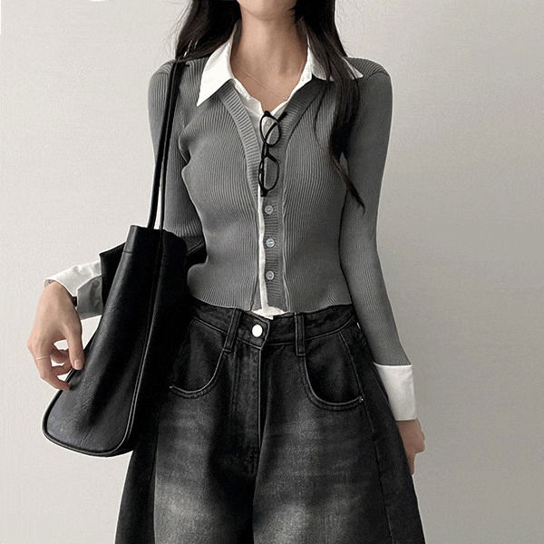 슬로 셔츠 가디건 레이어드 세트 (2color)