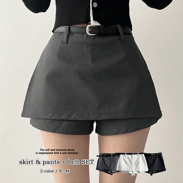 리픈 스커트팬츠 치마바지+벨트세트 (3color)