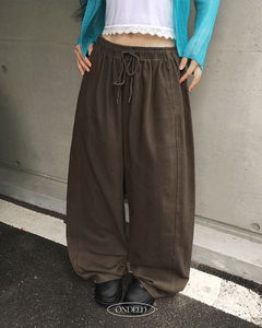 多口袋側邊扣環寬褲綿質鬆緊褲