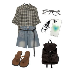 샌들&슬리퍼,반바지,체크,여름,개강 코디