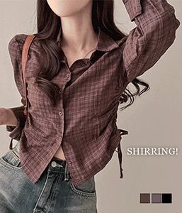 고스 옆셔링 체크 크롭 셔츠 남방