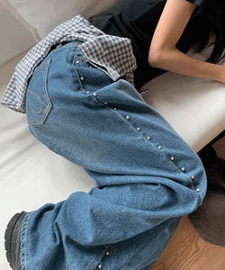 UELINスタッドワイドデニムパンツ