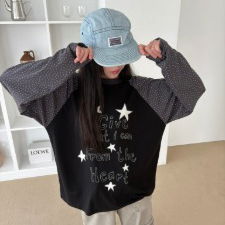 星星圖案拼接袖長袖T恤