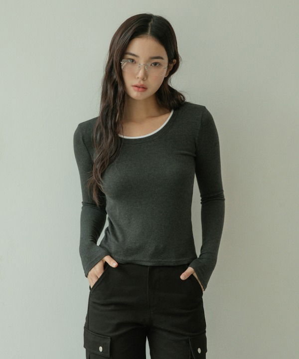Color block double neck Spandex slim t-shirt 3 colors