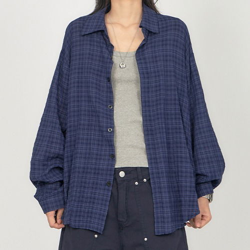 日常百搭格紋深藍襯衫SH022