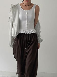 荷葉邊V領無袖上衣