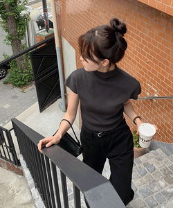 Sentby Half-Neck Cap Sleeve Short-Sleeve Knitwear - 7 Colors