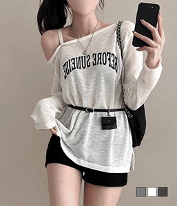 비포 원 오프숄더 벨트 세트 루즈핏 긴팔 티셔츠