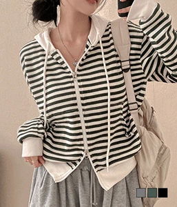 Kakao Striped Stripe Two-Way Waffle Hoodie