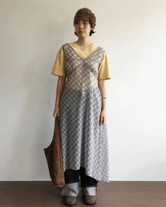 Cross-check chiffon long Dress