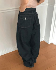 Difficult Raw denim big pocket wide long pants