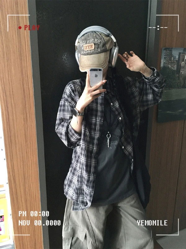 딥 체크 린넨 셔츠