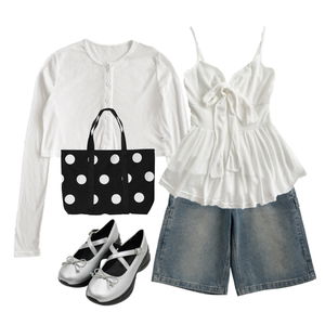 set,ShortPants,flats 코디